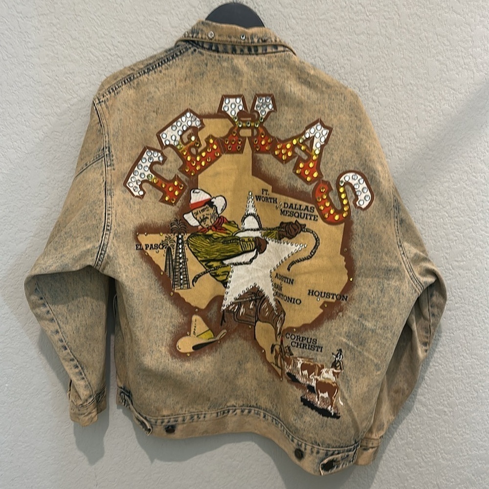 Hand made Texas theme vintage denim jacket size XL - Picture 7 of 11